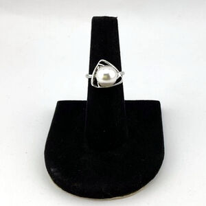 3/$20 Silver Tone Faux Pearl Geometric Statement Ring